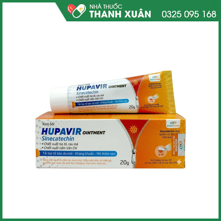 Kem bôi Hupavir Ointment giúp hỗ trợ điều trị mụn cơm, mụn cóc, sùi mào gà, gai sinh dục, kích thích quá trình tái tạo tế bào da mới, làm mờ các vết thâm